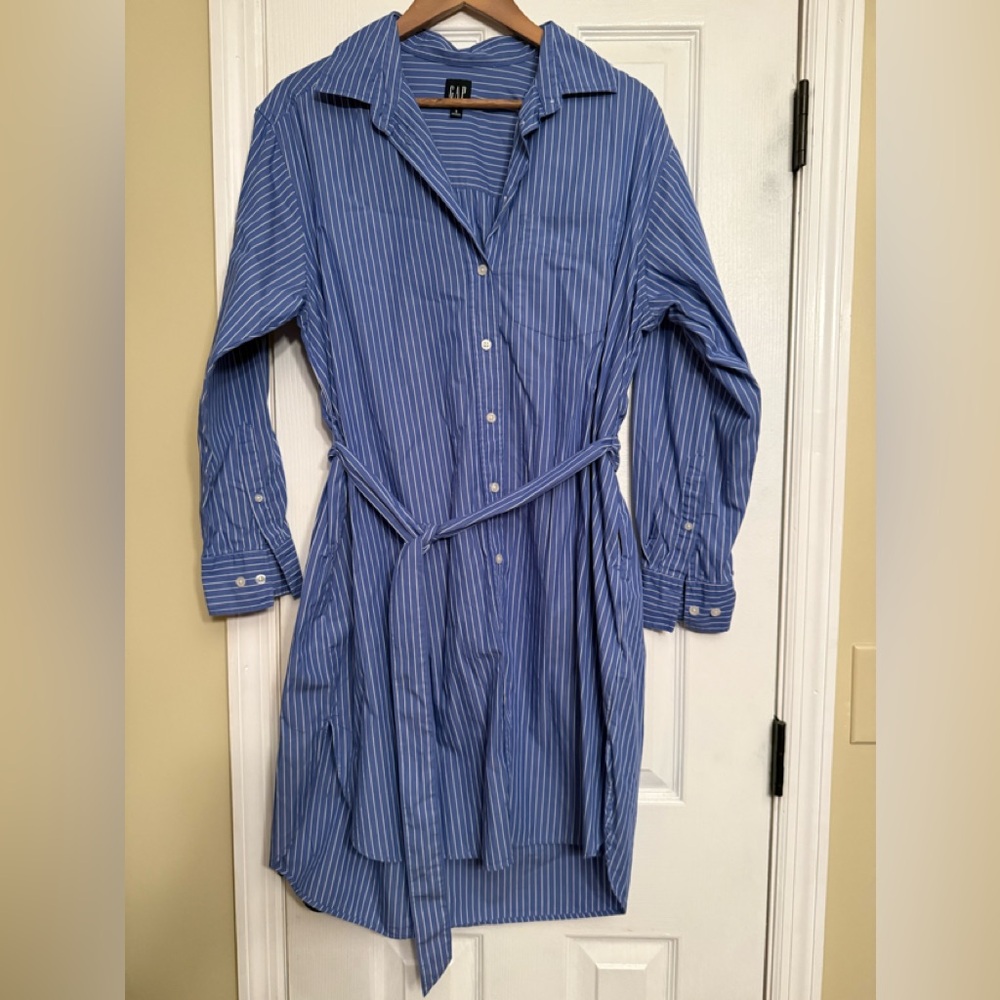 New Cuttin Gap shirt dress striped blue Anthropologie boho $60 small medium